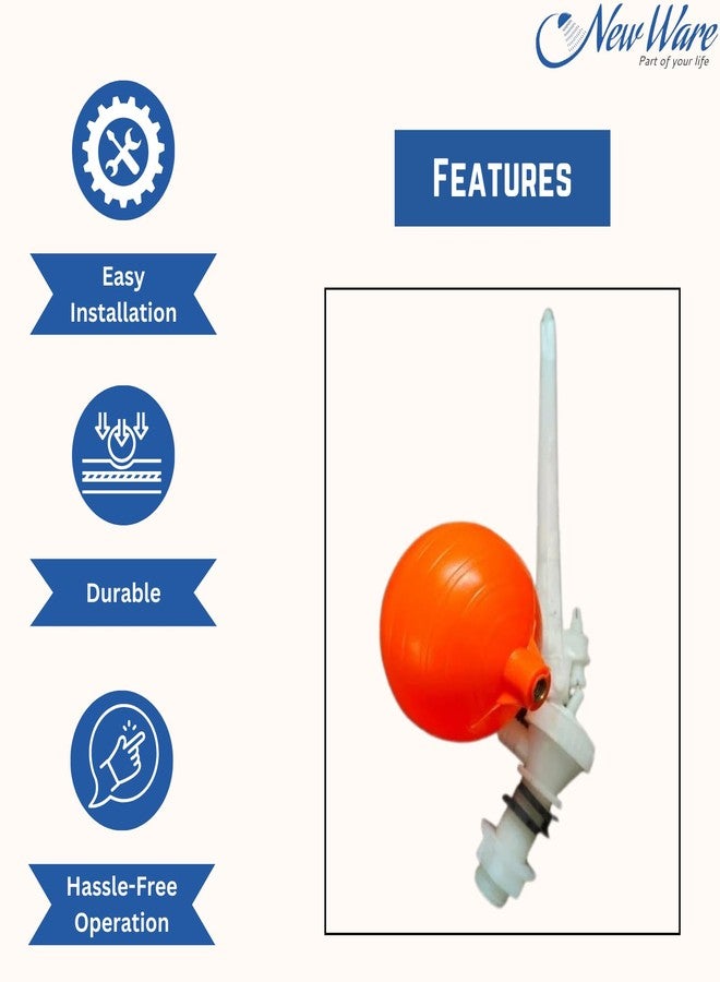 NEW WARE طقم صمام عائم كروي من البلاستيك PVC من نوع New Ware Parry مع كرة - صمام عائم متين لخزان التدفق، ملحق للمرحاض المنزلي (أبيض) - Image 3